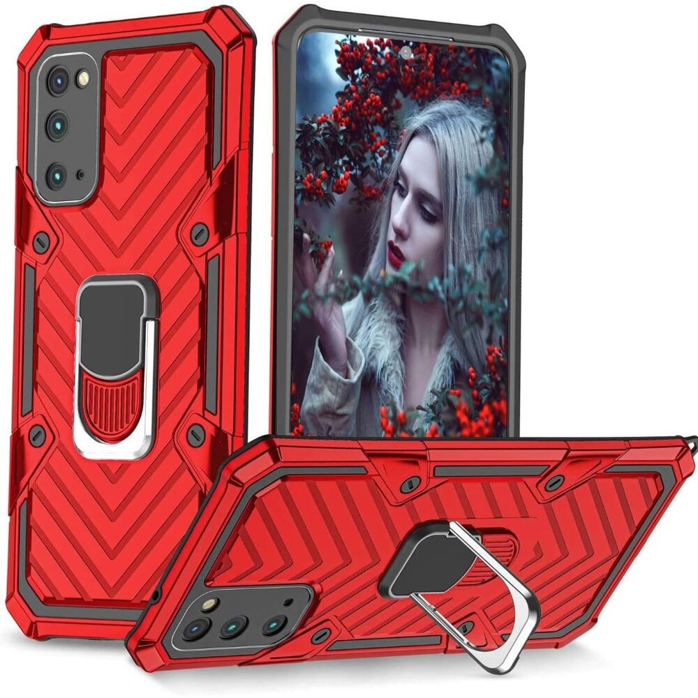 case for Samsung Galaxy S20 red Military Grade durable shockproof Ring stand